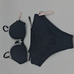 Victoria's Secret Very Sexy Shine Trim Push-Up Top High Waist Bikini Black 32D/S